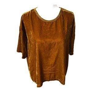 Melloday Velvet Golden Brown Short Sleeve Western Boho Oversized Top L‎